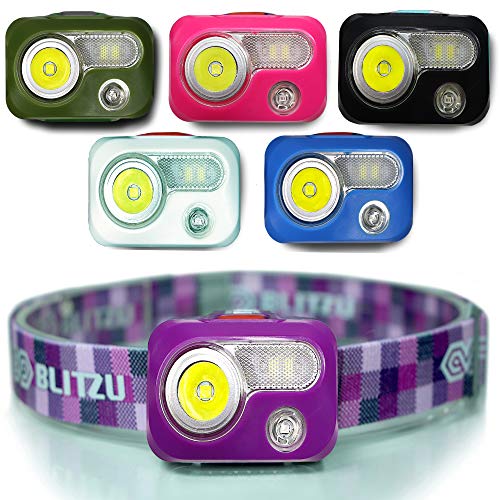 BLITZU Rechargeable LED Headlamp, Purple, Adjustable, Durable, Battery Powered, 500 Lumen, 150 Feet Range, 2 Special Modes, 120-Day Guarantee - color: Purple