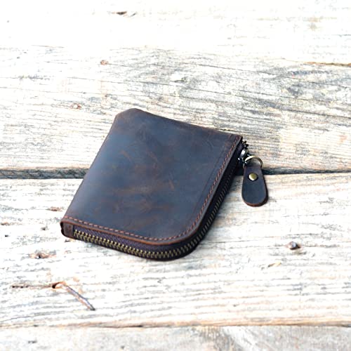JJNUSA Genuine Leather Zipper Coin Purse Wallet With Key Car Smart Holder, Change Purse, Coin Pouch Holder For Men (Darkbrown) - color: Darkbrown