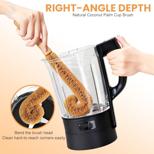 1Pcs Coconut Fibre Brush with Natural Wooden Handle Hangable Kitchen Multifunction Brush Cup Brush Washing Brush for Glass Feeding Bottle Wine Bottle