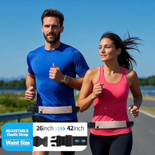 USHAKE Slim Running Belt Women Men, Bounce Free Fanny Pack Phone Holder - color: Pink