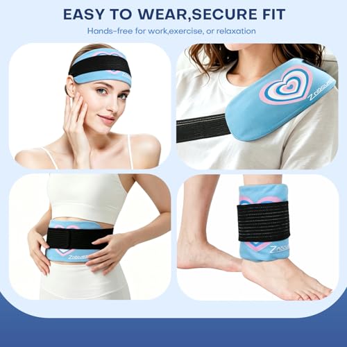 Gel Ice Packs for Injuries Reusable 2 Packs Hot Cold Gel Wrap with Strap - color: Blue-2 Pack-large