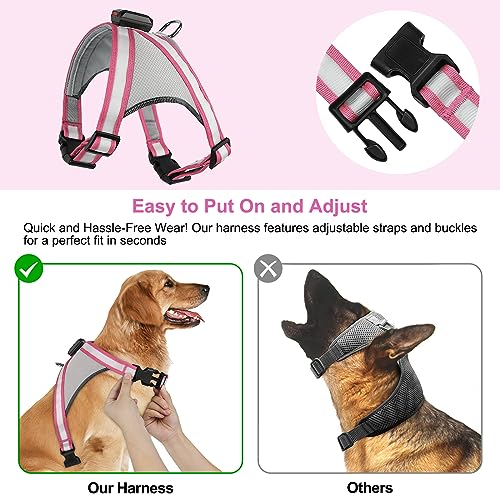 Visinite LED Dog Harness, USB Rechargeable Light Up Dog Vest, 2 Illuminate Modes Glow in The Dark Dog Harness, Adjustable Lighted Pet Harness Light for Night Walking Safety (Pink, L) - color: Pink, size: Large