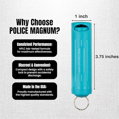Police Magnum Keychain Pepper Spray Flip Top Safety 2 Pack 1/2oz - Maximum Heat Strength OC with Dye - Tactical Small Compact Case Holder - for Women & Men's Self Defense - Made in The USA - color: TEAL & SOFT PINK