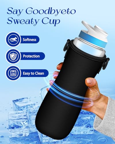 Water Bottle Sleeve with Pouch for Cirkul 22 oz - Crossbody Shoulder Strap Detachable Phone Purse with Bottles Cover Holder Carrier Bag - color: Black for 22oz