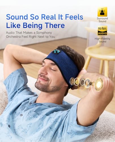 Perytong Sleep Headphones Bluetooth 5.4 Headband, Wireless Headphones Earbuds Earphones Sweatproof for Women Men Sports Workout Running Jogging Yoga Cool Gadgets Christmas Unique Gifts - color: HB NavyBlue