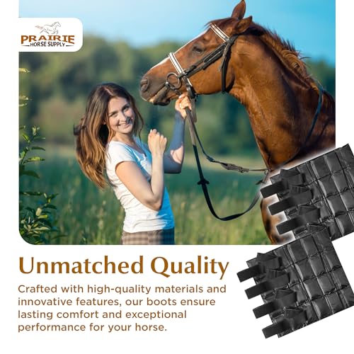 Prairie Horse Supply - Durable Nylon Ice Boots for Horses & Ponies - Cold Therapy Gel Boot Wrap for Hock, Ankle, Knee, Legs, Hooves One Size - Black Flexible Straps, Skid & Shipping Boots - (Black)