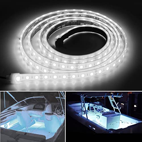 Marine Submersible Boat LED Strip Lights, 12V 6FT IP68 Waterproof - size: 6FT White