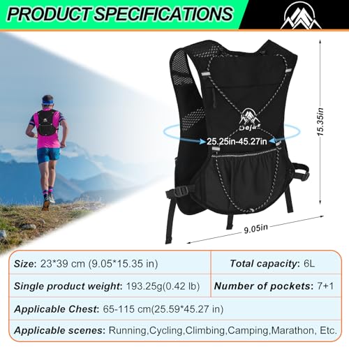 Running Vest for Women Men, Lightweight (194g/8 Bags) Hydration Backpack Phone Holder Vest for Hiking Trail Cycling Race Marathon Running Essentials - color: Black