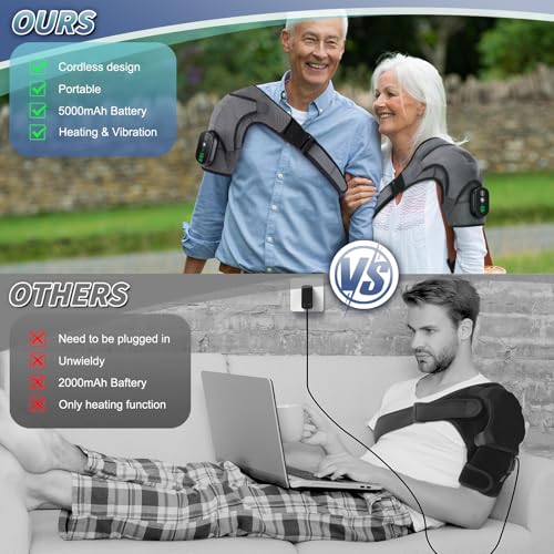 Cordless Shoulder Massager with Heat and Vibration, 3 Heat & 3 Vibration - color: Grey
