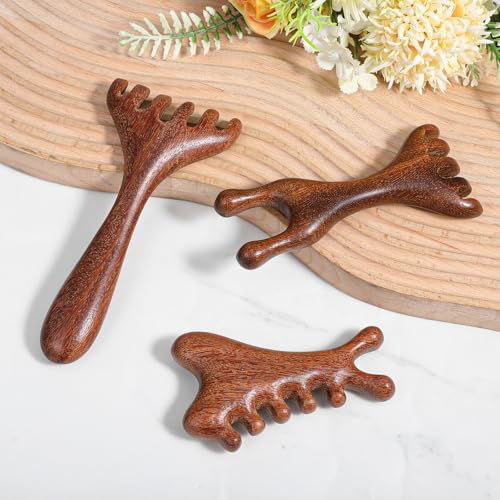 3 Pack Wooden Massager Comb Gua Sha Scraping Massages 6 Claws Meridian Massager Double Head Massage Rake Foot Massagers Tools with Long Handle for Head Neck Back Legs Feet
