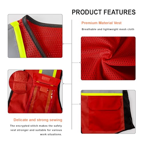 Safety Vest for Women 9 pockets Womens Safety Vest, Red M - color: Red, size: Medium