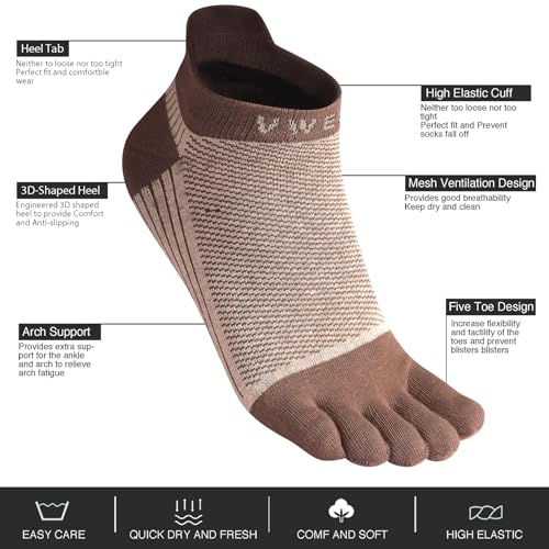 VWELL Cotton Toe Socks Five Finger Socks No Show Crew Athletic Running Socks 4 Pairs,Size 7-11 - color: Coffee