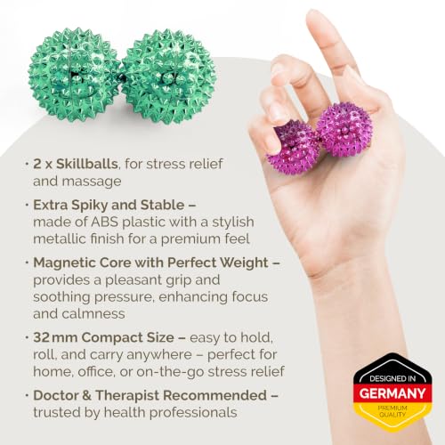 2X Spiky DBT Skill Balls | Magnetic Stress Relief Balls | Spiky Massage Balls for Relaxation, Tension Release, Focus & Mobility (Green, 1.25 inch) - color: Green, size: 1.25 Inch