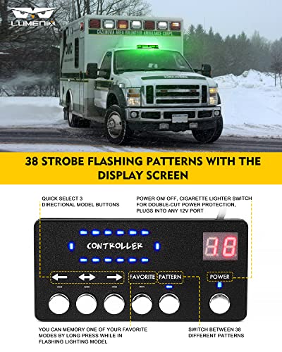 LUMENIX 42 LED Green Rooftop Strobe Beacon Light Bar with Controller - color: Green
