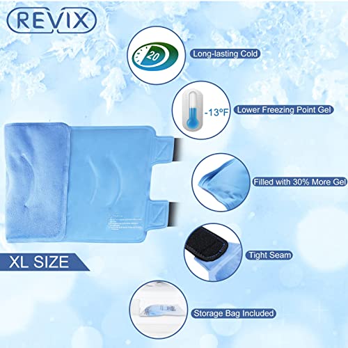 REVIX Ice Pack for Injuries Reusable Gel for Lower Back Pain Relief and XL Knee Ice Pack Wrap Around Entire Knee After Surgery