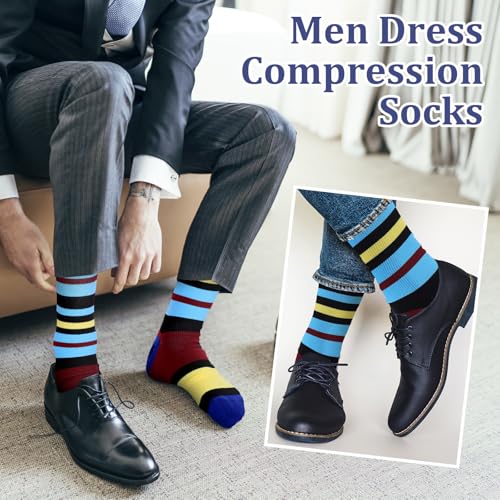 Shyyween 12 Pairs Men Knee High Compression Socks - size: Large, style: Colorful Stripes