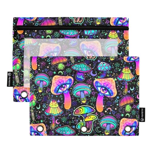 Magic Mushrooms Pencil Pouches for 3 Ring Binder 2 Pack - color: Magic Mushrooms