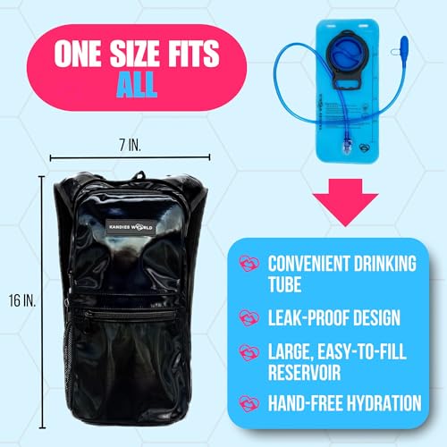 Kandies World Reflective Festival Hydration Pack - 2L Hydropack for Raves, Hiking, Biking, Running, and More (with Anti-Theft Pocket) - style: Black