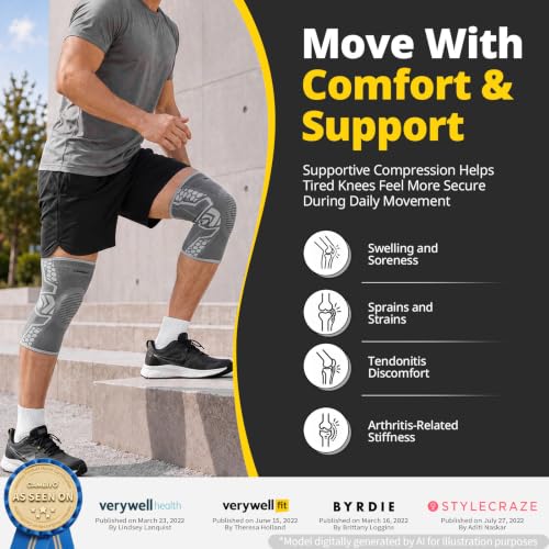 CAMBIVO 2-Pack Knee Brace for Men & Women, Compression Sleeve with Gel Pad - color: Gray, size: XX-Large