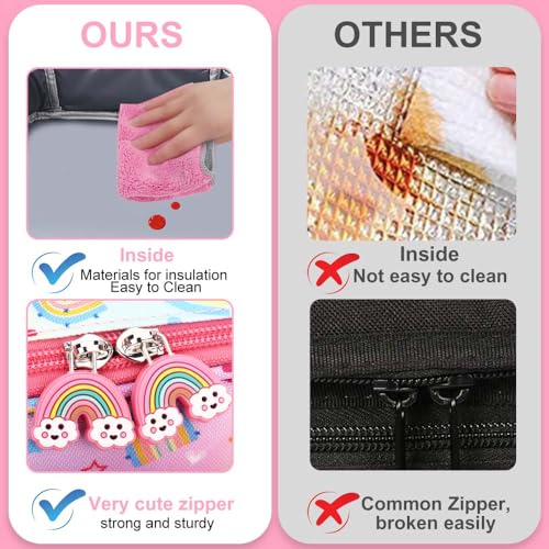 RHCPFOVR Kids Lunch Bag - Insulated Lunch Box for Boys Girls,Washable Lunch Bag and Reusable Toddler Leak-proof Lunchbox for School and Daycare - color: Pink-Rainbow
