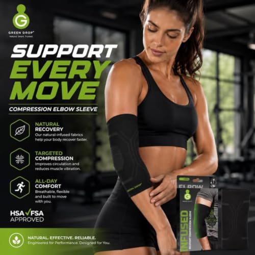 Green Drop Herb-Infused Compression Elbow & Calf Sleeve for Men & Women - size: Small / Medium