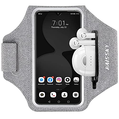 Running Armband with Earphone Pouch Fits Phones up to 6.9" - color: Grey (Up to 6.9''), size: Medium