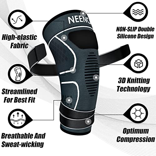 Compression Knee Brace for Women & Men - 2 Pack with Adjustable Straps - color: 2 Pack - Gray, size: XXX-Large
