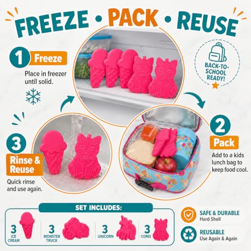 Kids Hard Ice Packs 12 Pack, Slim Reusable Freezer Packs for Lunch Boxes - color: 12 Pack Variety
