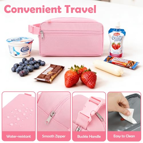 Fammart Freezable Snack Bag with Removable Ice Packs, Small Insulated Lunch Bag Mini Cooler, Leakproof Reusable Snack Lunch Box with Buckle Handle for Work, Travel, Office - Pink - color: with Ice Packs - Pink