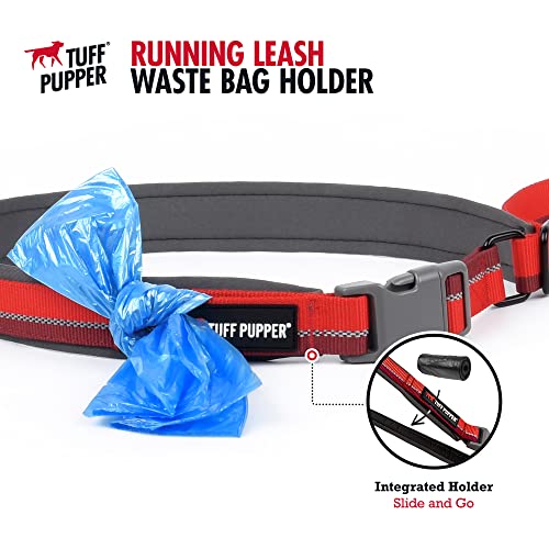 Tuff Pupper Hands Free Adjustable Length Dog Leash | Lightweight for Running Jogging Walking | Padded Waist Belt (24-50 inch) | Adjusts 3 to 6 Feet Length | Strong Ballistic Nylon w/Reflective Strips - color: Fiery Red