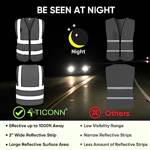 TICONN High Visibility Reflective Safety Vest for Men & Women, ANSI Class 2 - color: Grey, size: Small