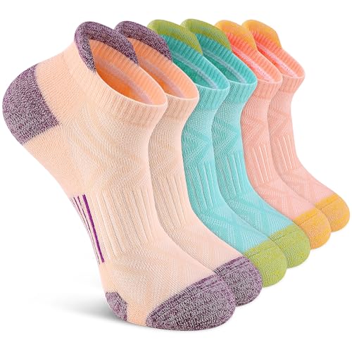 Felicigeely Athletic Running Ankle Socks Cushioned Low Cut Men Women 6 Pack - color: Bright Color, size: 6-9