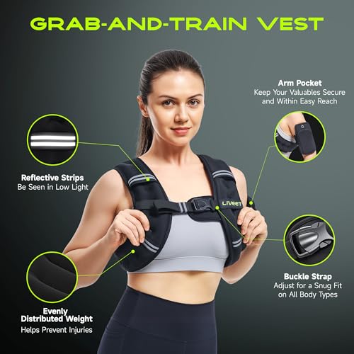 Weighted Vest, Weighted Vest for Women Men, 5lb/10lb/15lb/20lb/25lb/30lb SGS Certified Weight Vest with Pocket Reflective Strips Adjustable Buckle Straps for Walking Running Strength Training Cardio Workout - size: 15lbs