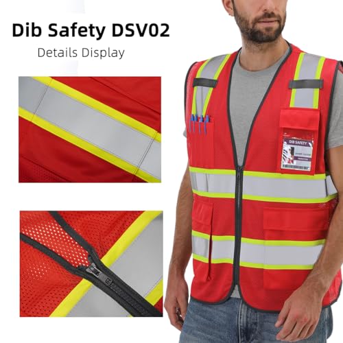 Dib Safety Reflective Safety Vest for Men Women with Pockets, Red Mesh M - color: Red Mesh, size: Medium
