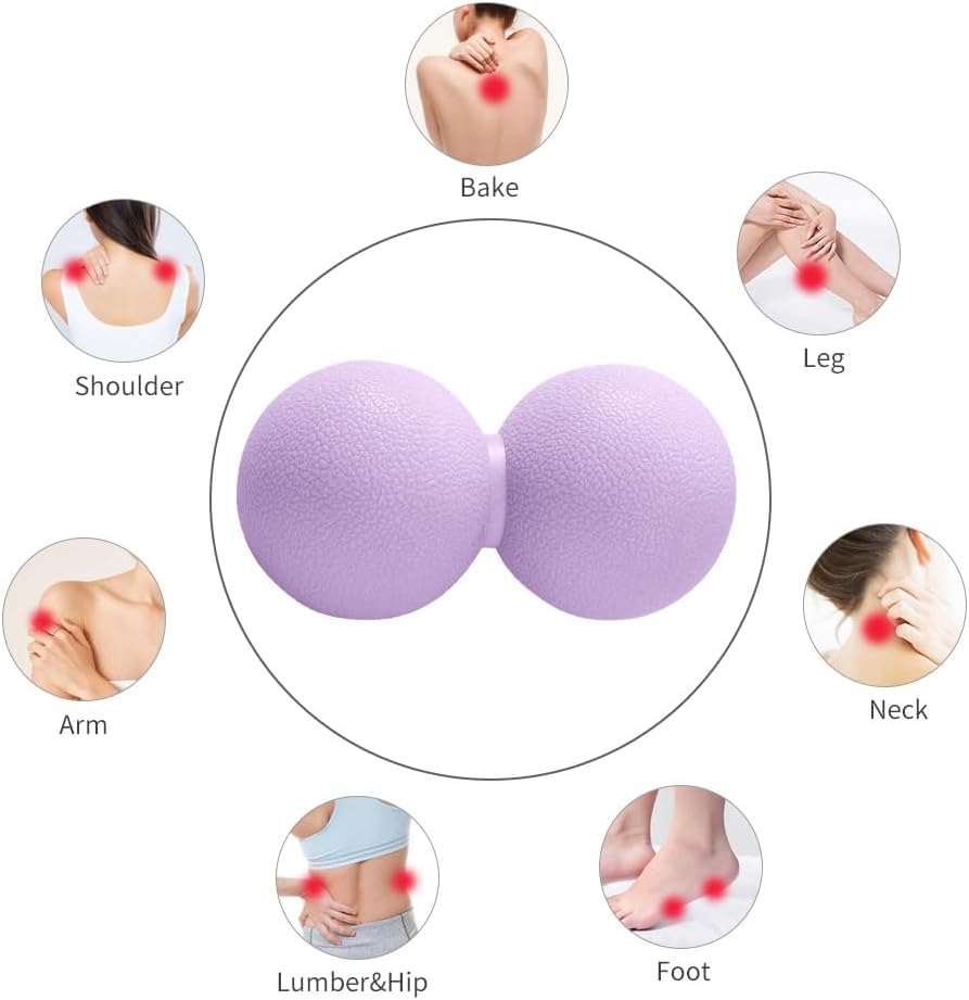 Double Lacrosse Peanut Massage Ball for Deep Tissue Pain Relief - Micro-Elastic Myofascial Roller Ball for Back and Neck, Foot and Physical Therapy (Purple) - color: Purple
