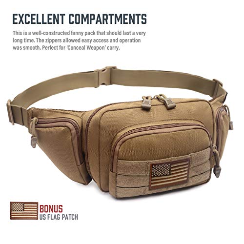 Tactical CCW Fanny Pack for Men Women, Concealed Carry Fanny Pack - color: Khaki