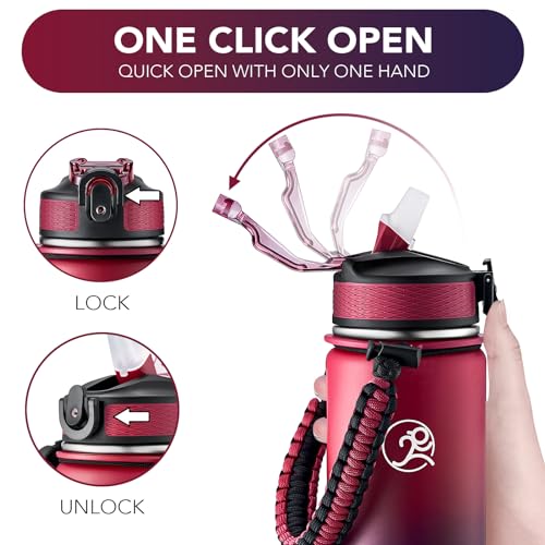 GOSWAG 24oz Insulated Stainless Steel Travel Water Bottle, 2 Lids - color: Red-Blue Ombré