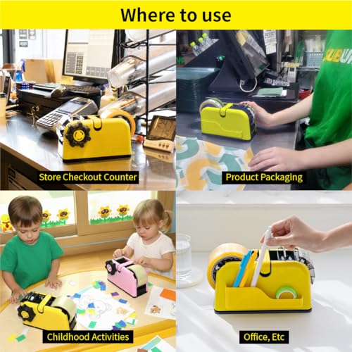 [TENDO°] TENDO Multi-Section Tape Dispenser, Custom Width Tape Cutter with 4 Cutting Sections, Built-in Safety Blade, Ergonomic Grip for Packing and Office Use, ZO-508(Yellow) - color: Yellow