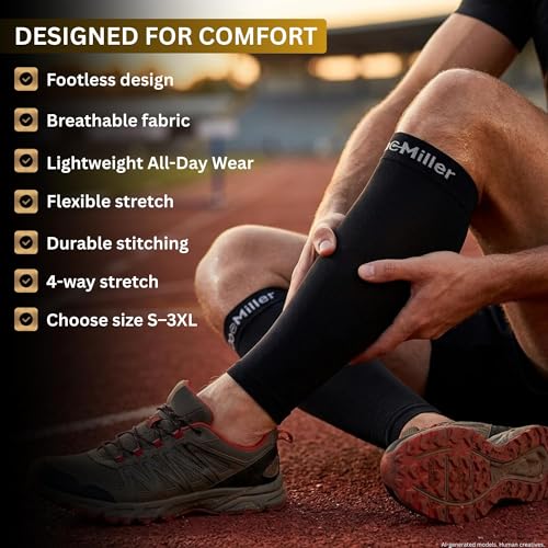 Doc Miller Calf Compression Sleeve for Petite Women & Men, 15-20 mmHg - color: Black, size: Large