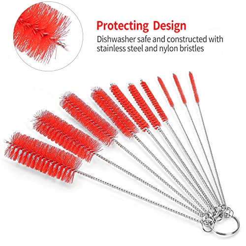 CiaraQ Bottle Cleaning Brushes, 8 Inch Nylon Tube Brush Set - color: Red, size: 8.0 Inch (10pcs)