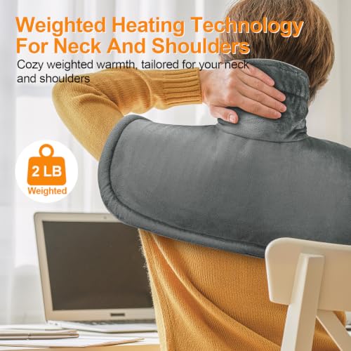 Heating Pad for Neck and Shoulders and Back, Mothers Day Gifts for Mom Wife Grandma, Birthday Gifts for Women, Weighted Neck Heating Pads, Large Heat Pad, 6 Heat Settings 4 Auto-Off, 17"x23" Steely - color: Steely