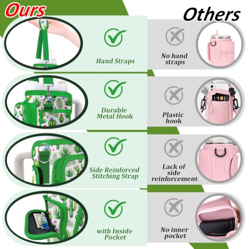 Water Bottle Carrier Bag for Stanley 40/30oz Cup Tumbler with Phone Pocket,Insulated Crossbody Water Bottle Holder with Adjustable Strap,Water Bottle Sling Pouch for Hiking Walking Camping Accessories - color: Cactus Palm Leaves Aloe Vera