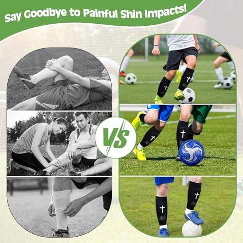 Soccer Shin Guards for Kids Youth and Adults, Honeycomb Padded - color: Black, size: Large