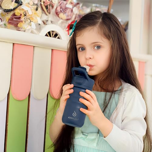 IDEUS 12oz Insulated Stainless Steel Water Bottle with 2 Leak-Proof Lids - color: Navy Blue, size: 12 Ounces