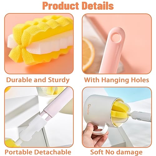 4PCS Baby Bottle Brush Set - Milk Bottle & Nipple Cleaner with 4 Detachable Portable Scrubber Brushes - color: 4 Yellow Brush+4 Nipple Brush
