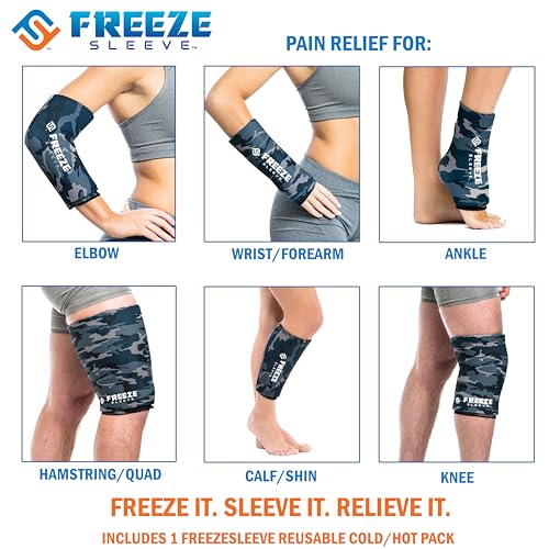 FreezeSleeve Ice & Heat Therapy Sleeve- Reusable, Flexible Gel Hot/Cold Pack, 360 Coverage for Knee, Elbow, Ankle, Wrist- Blue Camo, X-Large - color: Blue-camo, size: X-Large