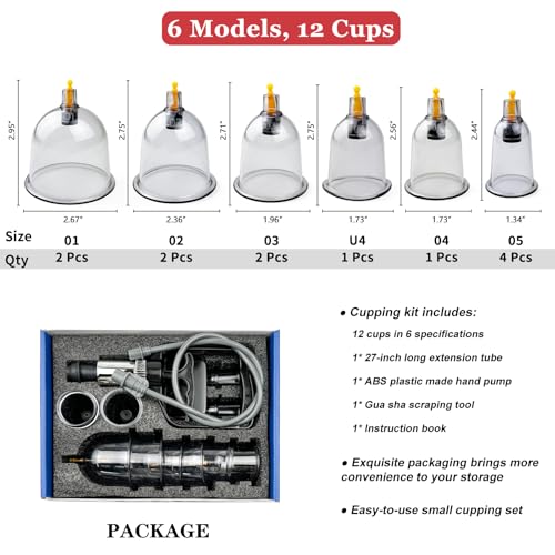 DEFUNX Cupping Set, 12 Cups Cupping Kit for Massage Therapy, Cupping Therapy Set with Pump for Back Massage, Pain Relief, Physical Therapy - size: 12 Cup