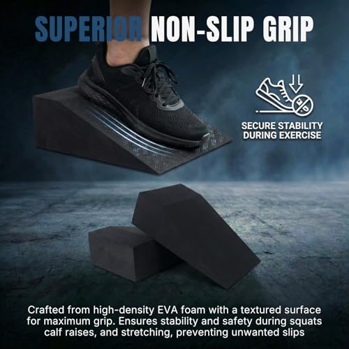 2 Pack Squat Wedge Block for Heel Elevated Squat Weightlifting Calf Stretcher Slant Board for Mobility Balance and Strength Performance