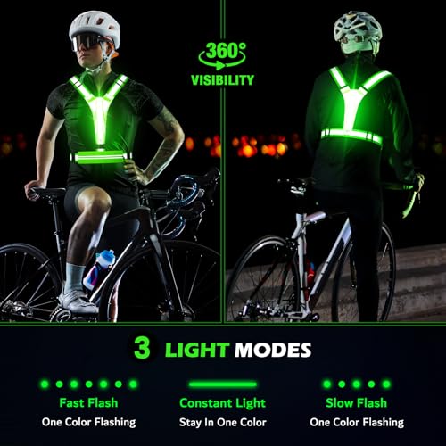 LED Reflective Vest Running Gear, USB Rechargeable Light Up Running Vest Chest Phone Holder for Runners Night Walking - color: Green
