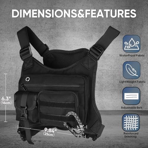 Outdoor Chest Pack for Men Women, 900D Oxford Durable Chest Bag With Detachable Mini Coin Pouch, for Hiking Camping Running Cycling Gym (Black)